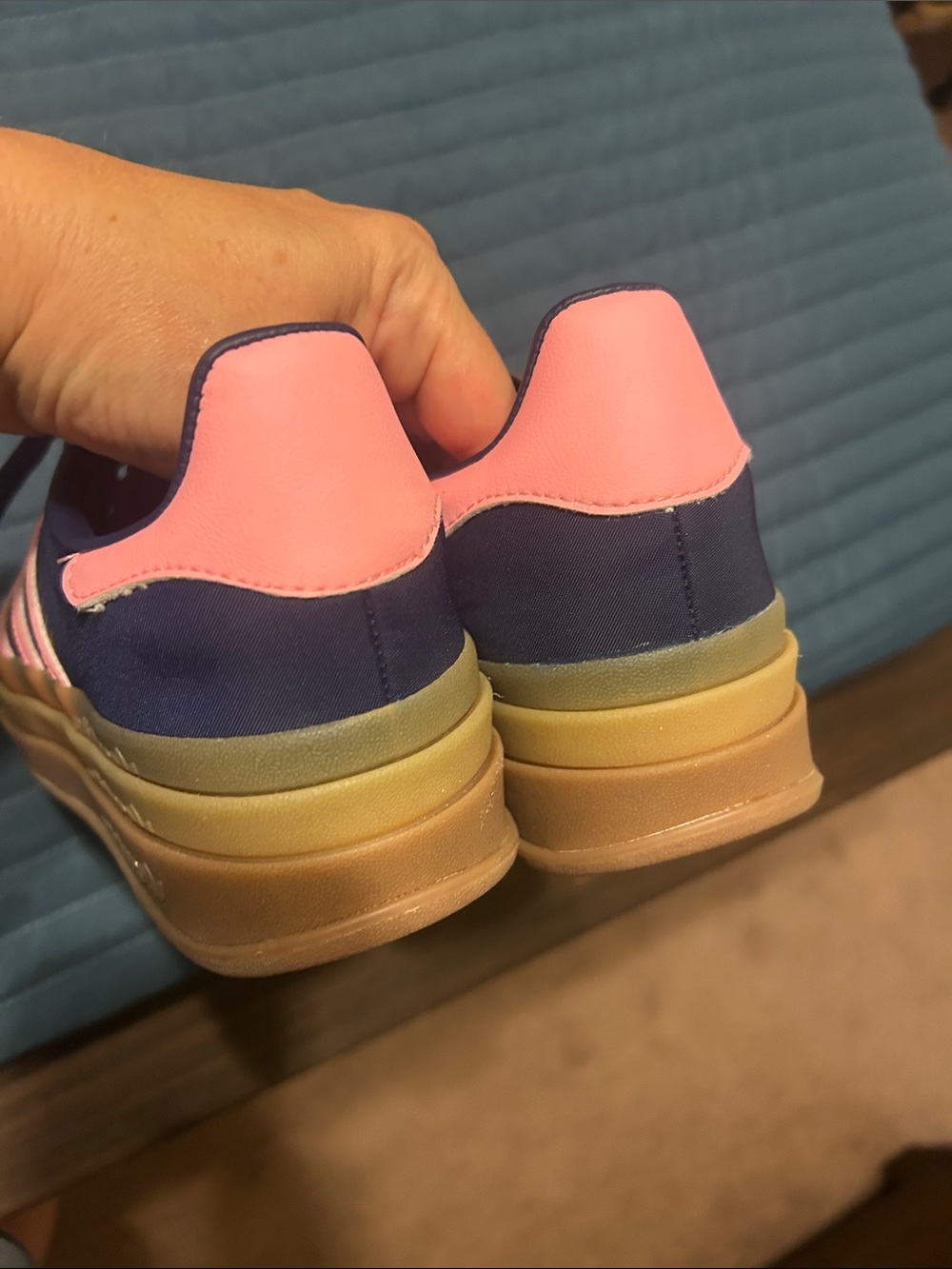 adidas Gazelle Women’s Navy and Pink Platform Sneakers - Picture 3 of 6